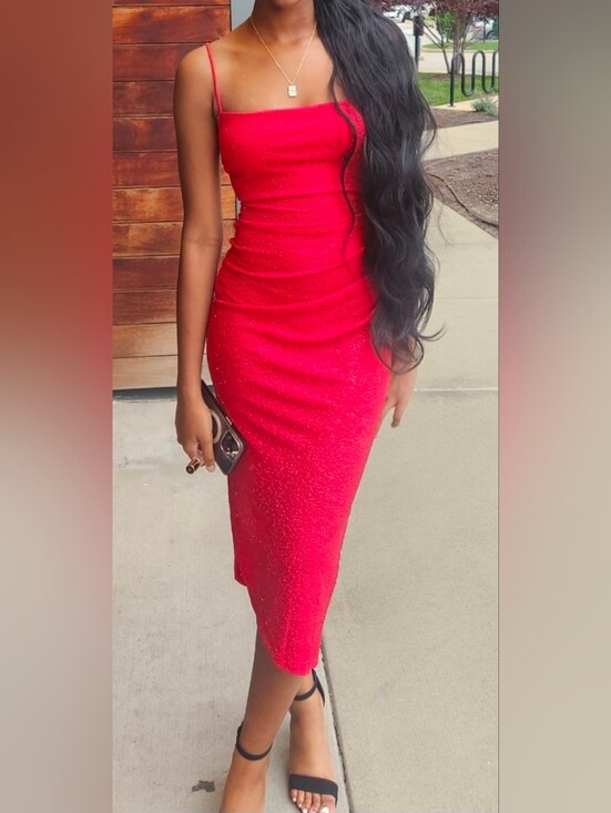 Windsor Dresses & Skirts - Windsor Red Glitter Midi Dress | Size Small | Side Slit | Bodycon